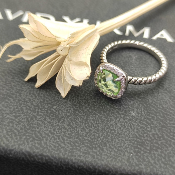 David Yurman Four-Prong Square Green Diamond Ring