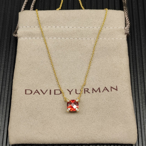 David Yurman Gold 8mm Four-Prong Red Diamond Necklace