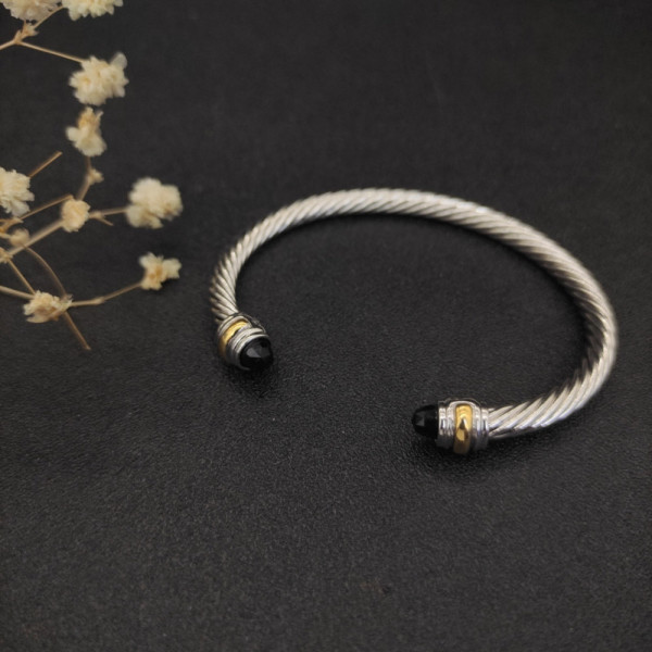 David Yurman 5mm Double-End Cap Cable Cuff Bracelet Black Diamonds