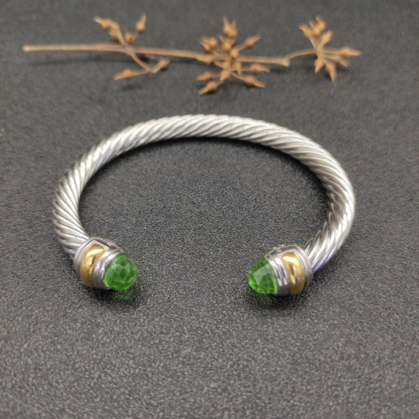 David Yurman Gold and Silver 7mm Double End Cap Bracelet with Light Green Pav&Atilde;&copy;