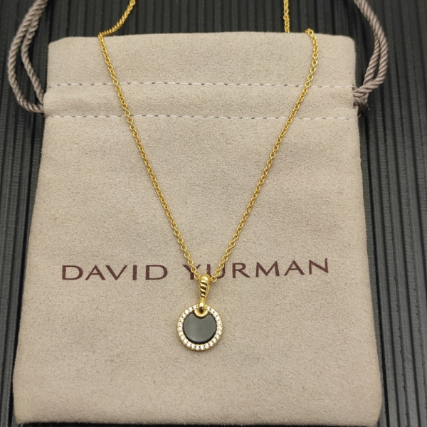 David Yurman 17.8mm Gold Round Black Onyx Diamond Necklace