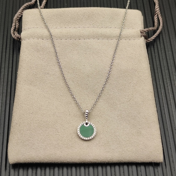 David Yurman Sterling Silver 17.8mm Round Pav&Atilde;&copy; Malachite Necklace