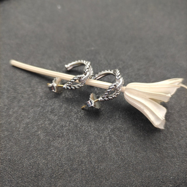 David Yurman Silver Cable Twist Crossover Diamond Earrings