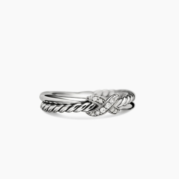 David Yurman Sterling Silver Pav&Atilde;&copy; X Cross Cable Ring