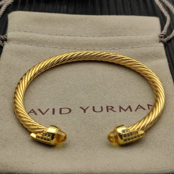 David Yurman 5mm Gold-Tone Cable Cuff Bracelet Yellow Diamonds