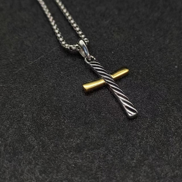 David Yurman Gold and Silver Horizontal Cross Pendant Necklace