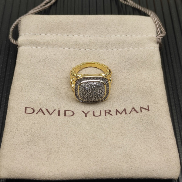 David Yurman 18mm Gold Square Pav&Atilde;&copy; Diamond Ring