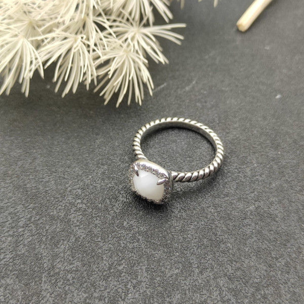 David Yurman Four-Prong Square White Agate Ring