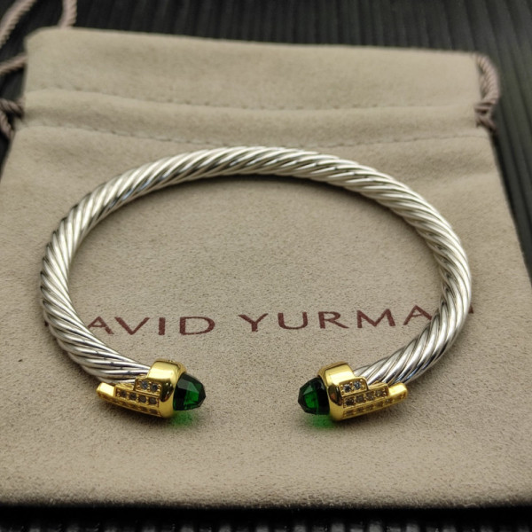 David Yurman 5mm Gold-Tone Head Sterling Silver Five-Row Pav&Atilde;&copy; Bracelet Deep Green Diamonds