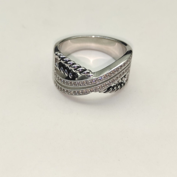 David Yurman Silver Double Twisted Cable Cross Diamond Ring