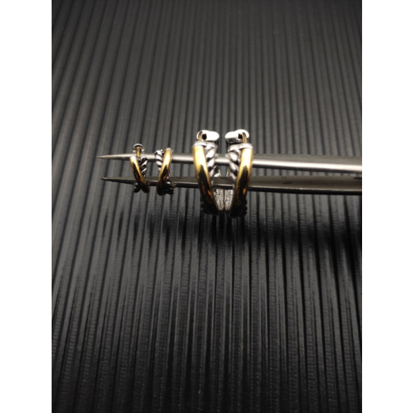 David Yurman 12.4mm Gold and Silver Cable Wrap Single-Line Earrings