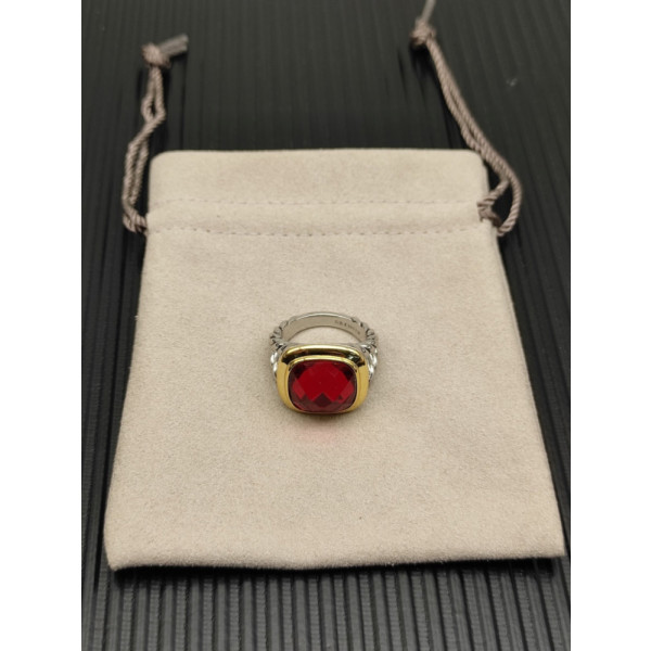 David Yurman Gold and Silver 14mm Square Red Diamond Ring