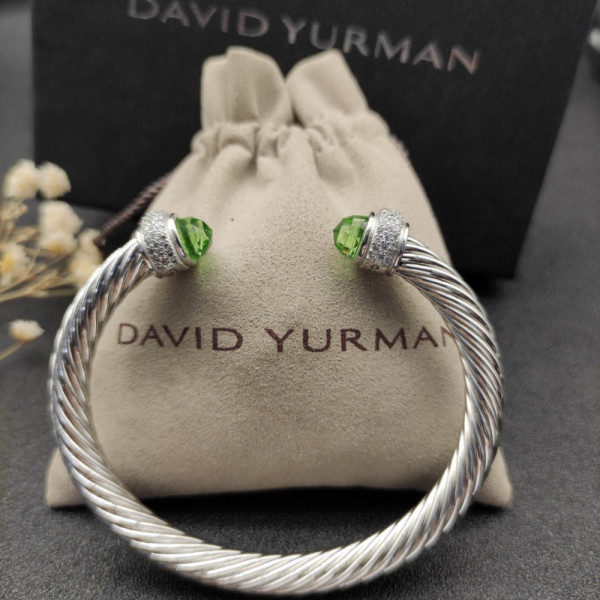 David Yurman 7mm Full Pav&Atilde;&copy; Light Green Diamond-Set End Cap Cable Bracelet