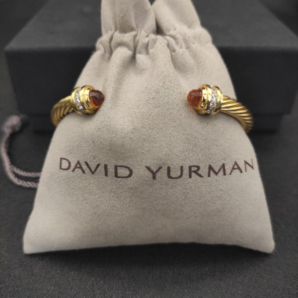 David Yurman 5mm Gold Cable Cuff Bracelet with Diamond-Accented Champagne Stone