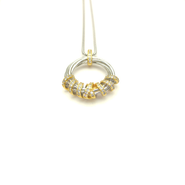 David Yurman Gold and Silver Rotating Hook Diamond Pendant Necklace, 1.5mm Chain, Length 45cm + 5cm