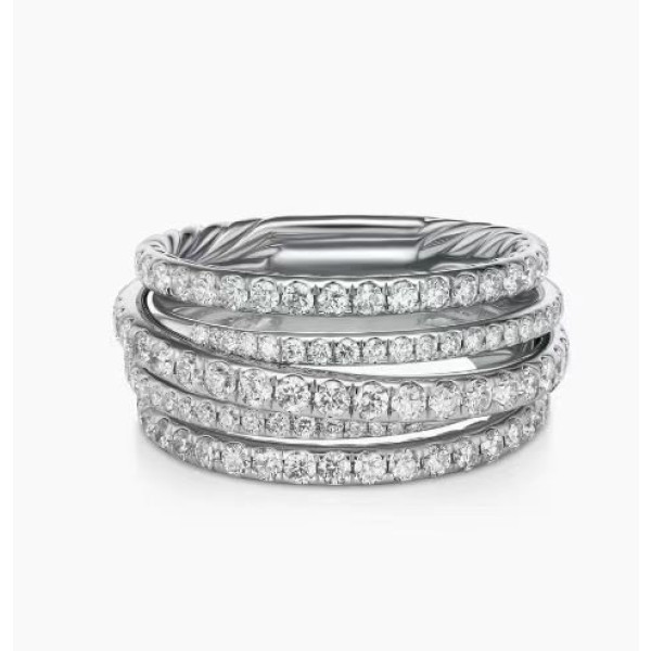 David Yurman Silver Pav&Atilde;&copy; Diamond Interlocking Ring