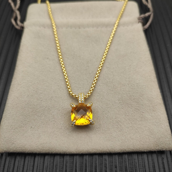 David Yurman Gold 11mm Four-Prong Yellow Diamond Necklace
