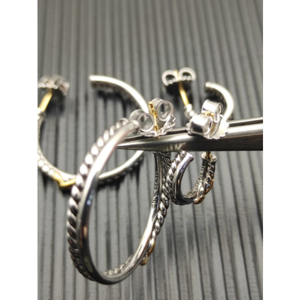 David Yurman 12.6mm X-Shape Gold and Silver Cable Hoop Earrings