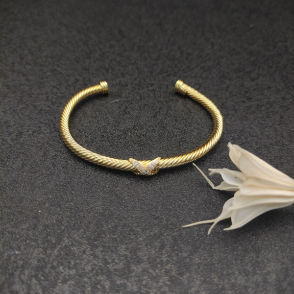 David Yurman Gold Tone 4mm Diamond Single X Cuff Bracelet