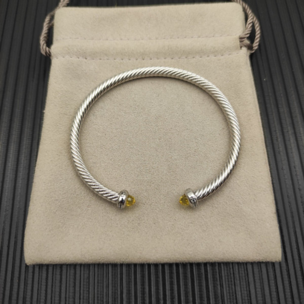 David Yurman 4mm Sterling Silver Yellow Diamond Bangle Bracelet