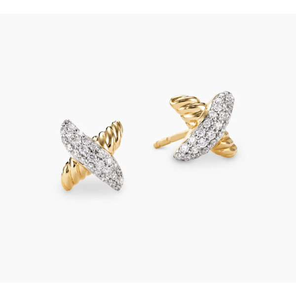 David Yurman Gold X Pav&Atilde;&copy; Diamond Stud Earrings