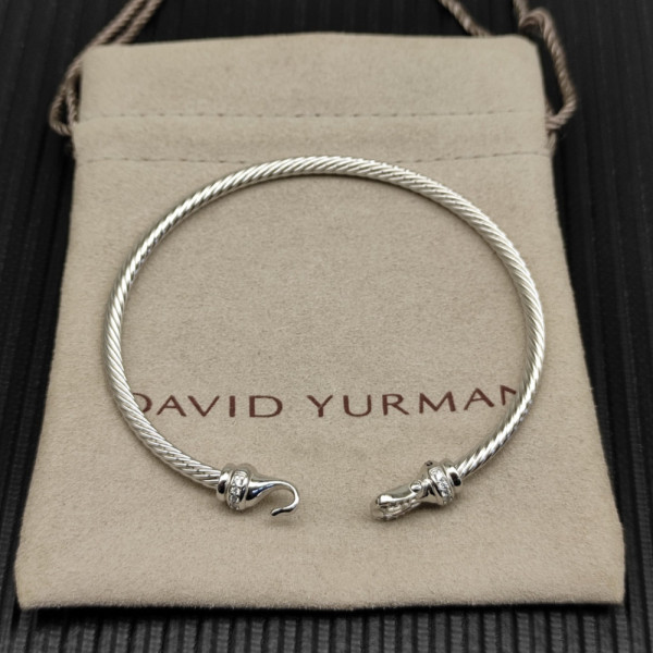 David Yurman Sterling Silver 3mm Pav&Atilde;&copy; Hook-End Bangle Bracelet