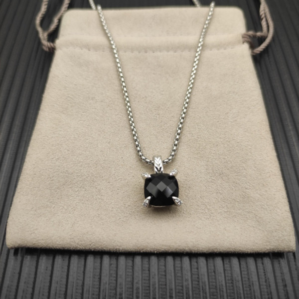 David Yurman Sterling Silver 11mm Four-Prong Black Diamond Necklace