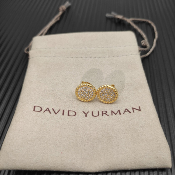 David Yurman Gold 13.6mm Pav&Atilde;&copy; Diamond Button Stud Earrings