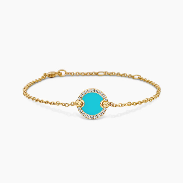 David Yurman Gold Pav&Atilde;&copy; Turquoise Round Charm Bracelet