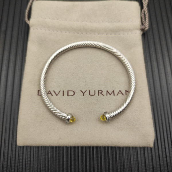 David Yurman 4mm Sterling Silver Yellow Diamond Bangle Bracelet