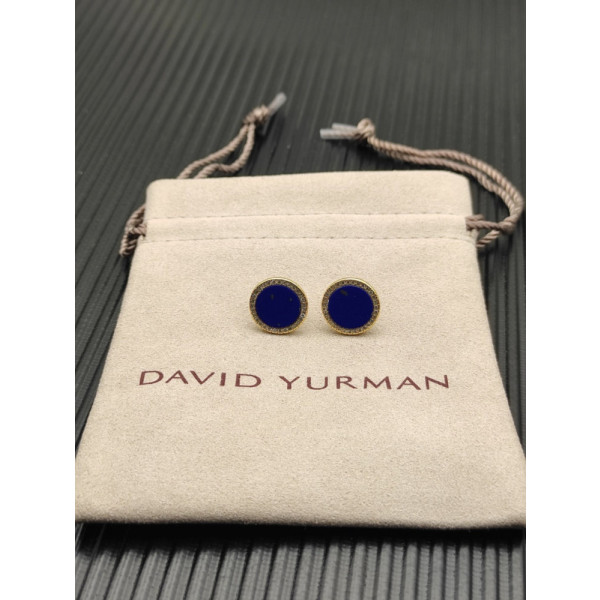 David Yurman 14mm Gold Turquoise Diamond Circle Stud Earrings