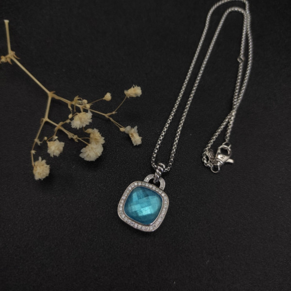 David Yurman 14mm Cushion-Cut Center Stone Necklace with Blue Pav&Atilde;&copy;