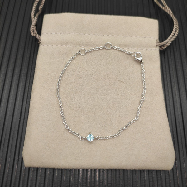 David Yurman 4mm Sterling Silver Single Stone Teal Blue Diamond Bracelet