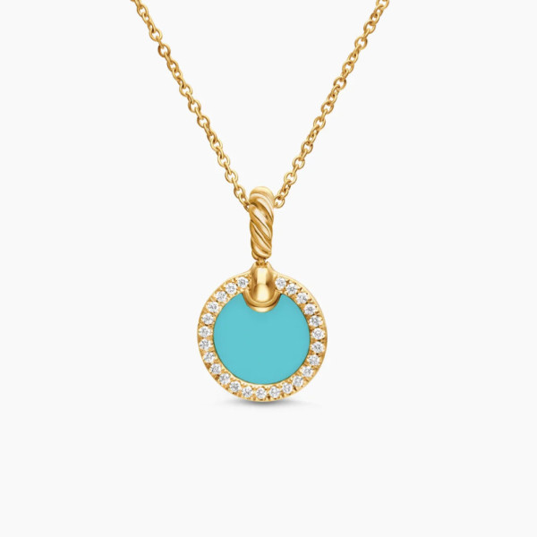 David Yurman 17.8mm Gold Round Turquoise Diamond Necklace