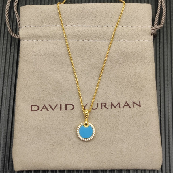 David Yurman 17.8mm Gold Round Turquoise Diamond Necklace