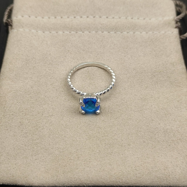 David Yurman 8mm Four-Prong Blue Diamond Ring