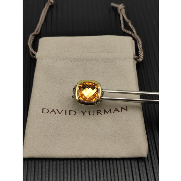 David Yurman Gold and Silver 14mm Square Champagne Diamond Ring