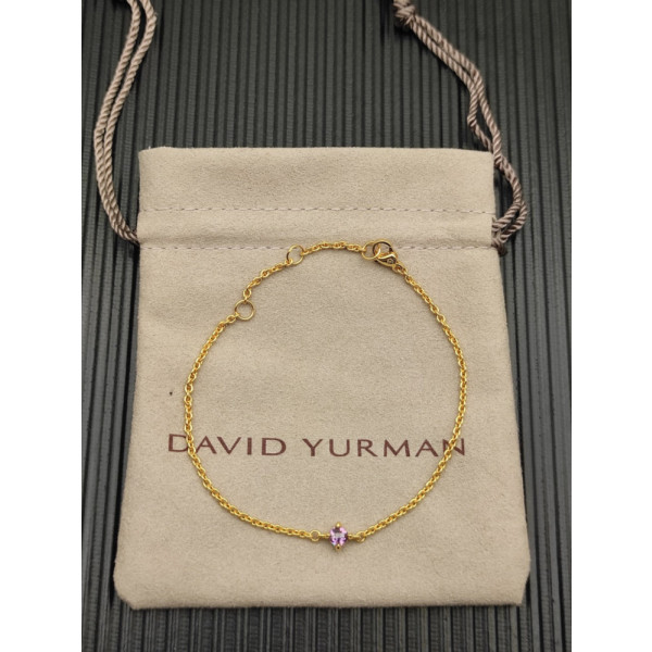 David Yurman 4mm Gold Single Stone Purple Diamond Bracelet