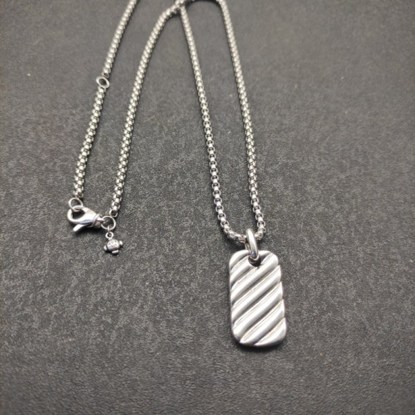 David Yurman Silver Square Wave Pendant Necklace, 3mm Chain, Length 50cm + 5cm