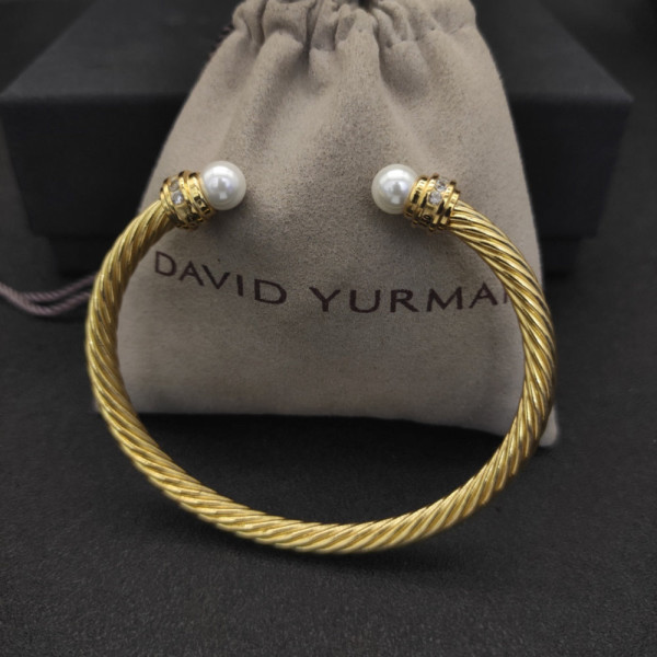 David Yurman 5mm Gold Cable Cuff Bracelet with Diamond-Accented Pearl