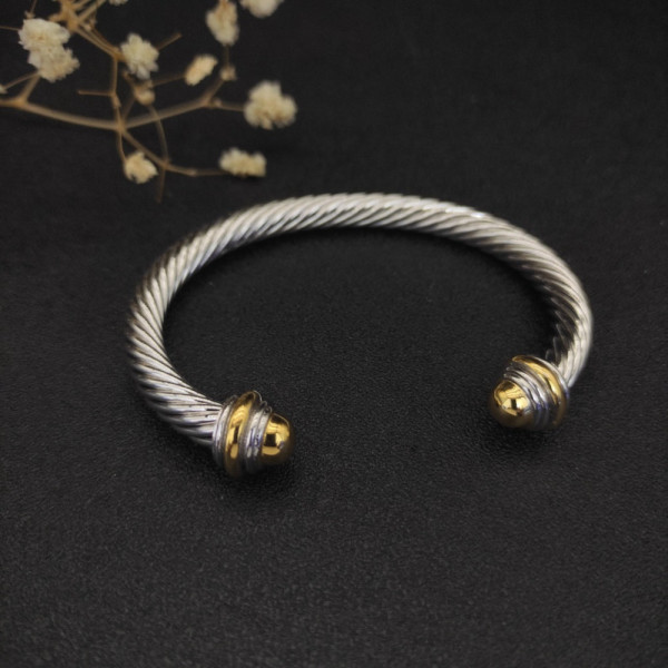 David Yurman 7mm Gold and Silver Dome-End Cable Cuff Bracelet