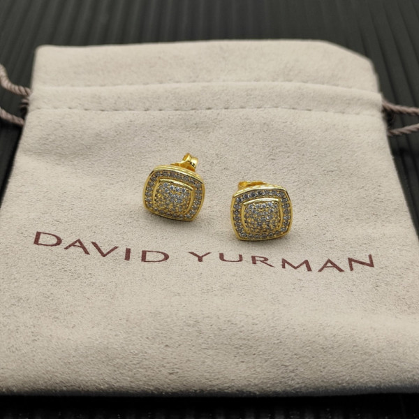 David Yurman Gold Square Pav&Atilde;&copy; Diamond Stud Earrings