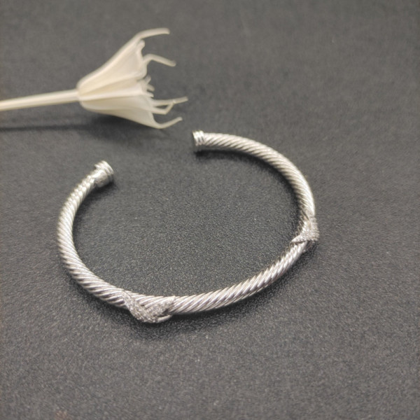 David Yurman 4mm Cable Cuff Bracelet with Double X Station Fully Pav&Atilde;&copy; Diamonds