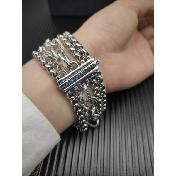 David Yurman Silver-Tone 29mm Multi-Row Chain Bracelet