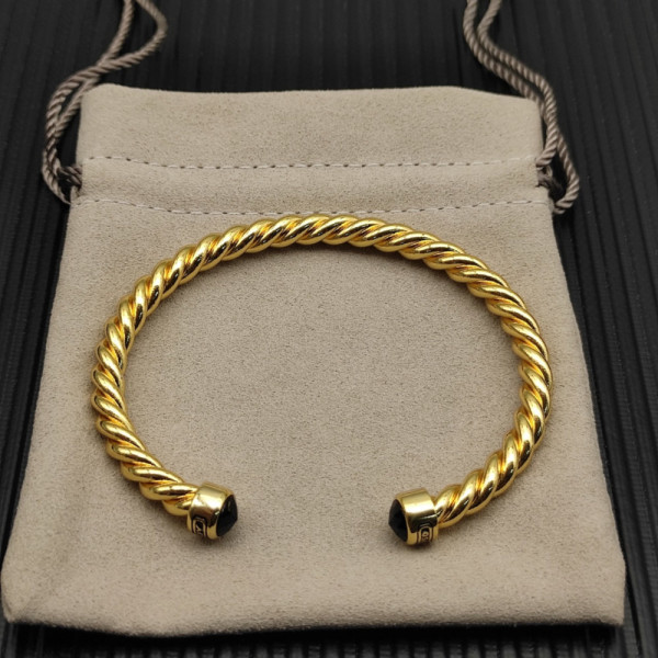 David Yurman 6mm Gold Black Diamond Cable Cuff Bracelet