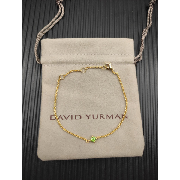 David Yurman 4mm Gold Single Stone Green Diamond Bracelet