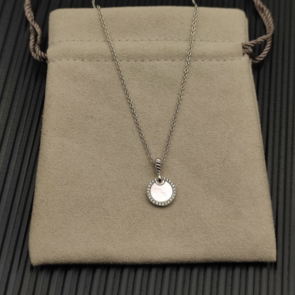 David Yurman Sterling Silver 17.8mm Round Pav&Atilde;&copy; Mother of Pearl Necklace