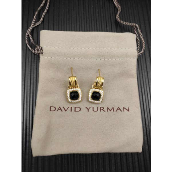 David Yurman Gold Black Pav&Atilde;&copy; Square Cable Drop Earrings