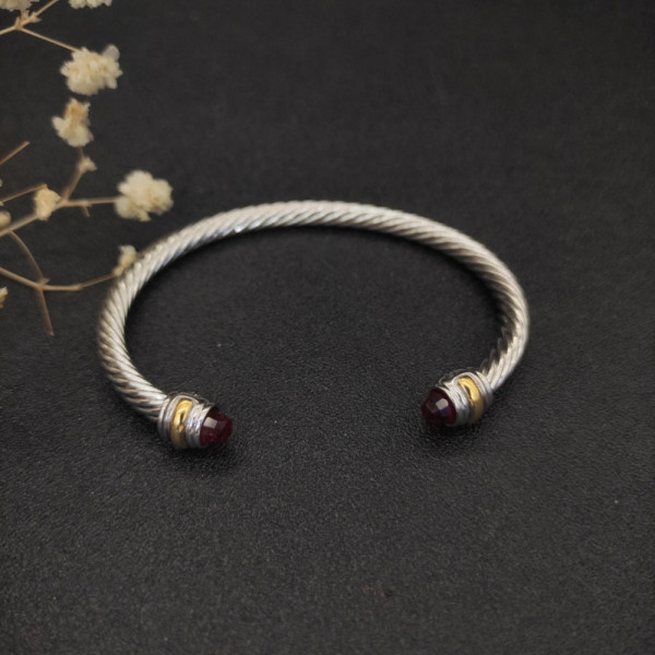 David Yurman 5mm Double-End Cap Cable Cuff Bracelet Red Diamonds