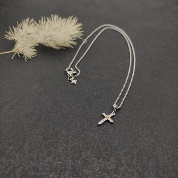David Yurman Petite X Cross Diamond Necklace, 1.5mm Chain, 45+5cm Adjustable Length